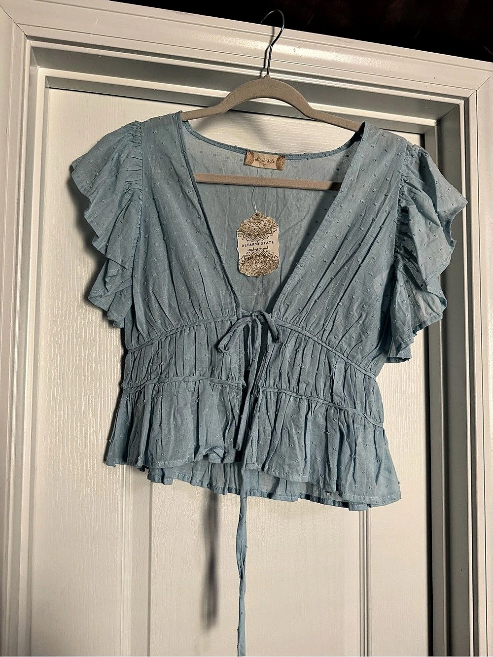 Altar'd State Ruffled Peplum Blouse in Blue Size Medium NWT